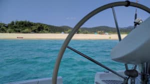 Tristinika beach at Sithonia, Halkidiki, Greece, waterfront from the sea